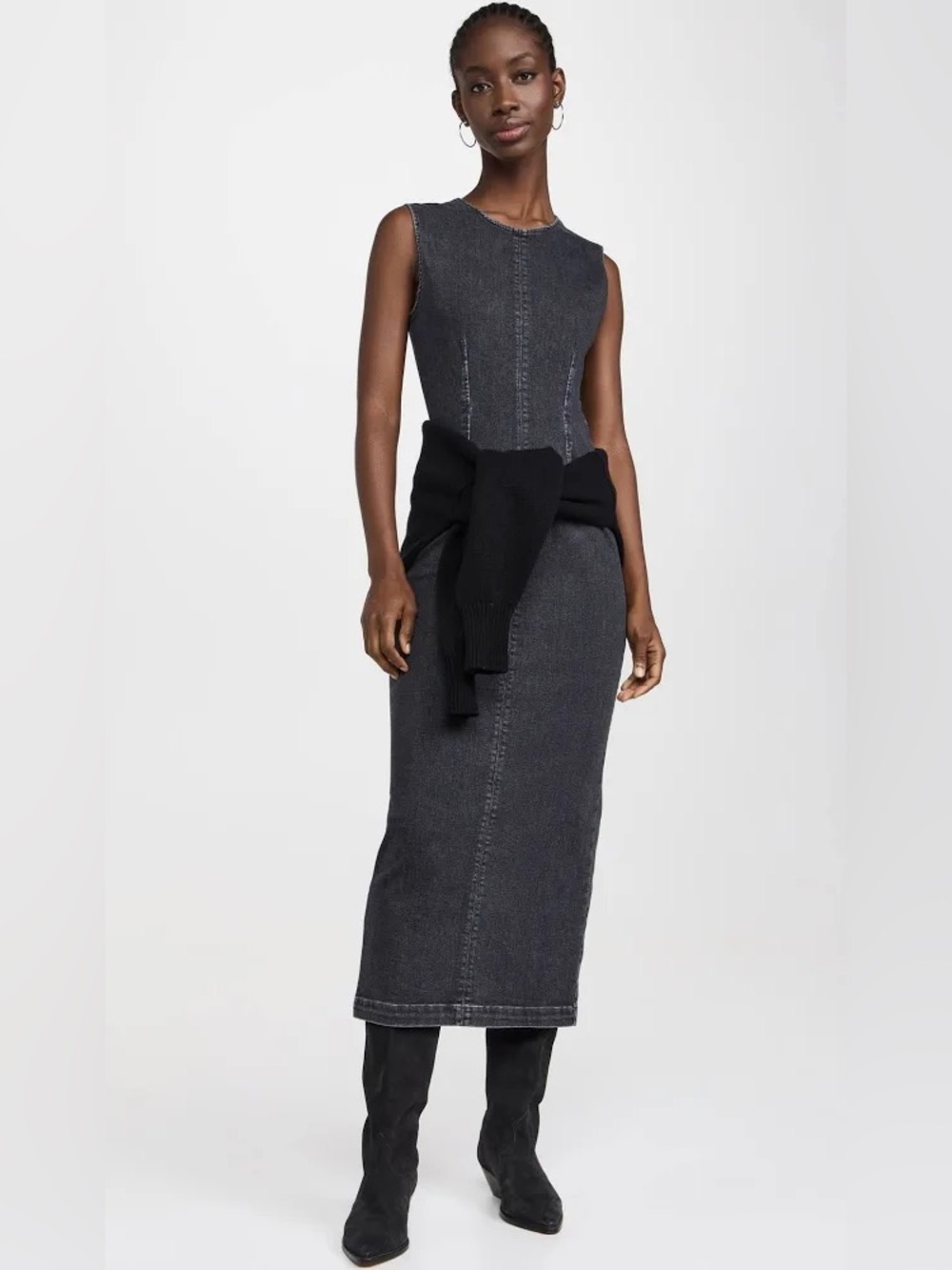 MOTHER M Sleeveless Fitted Midi Dress in Charcoal Gray